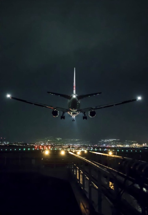 Plane landing at night
